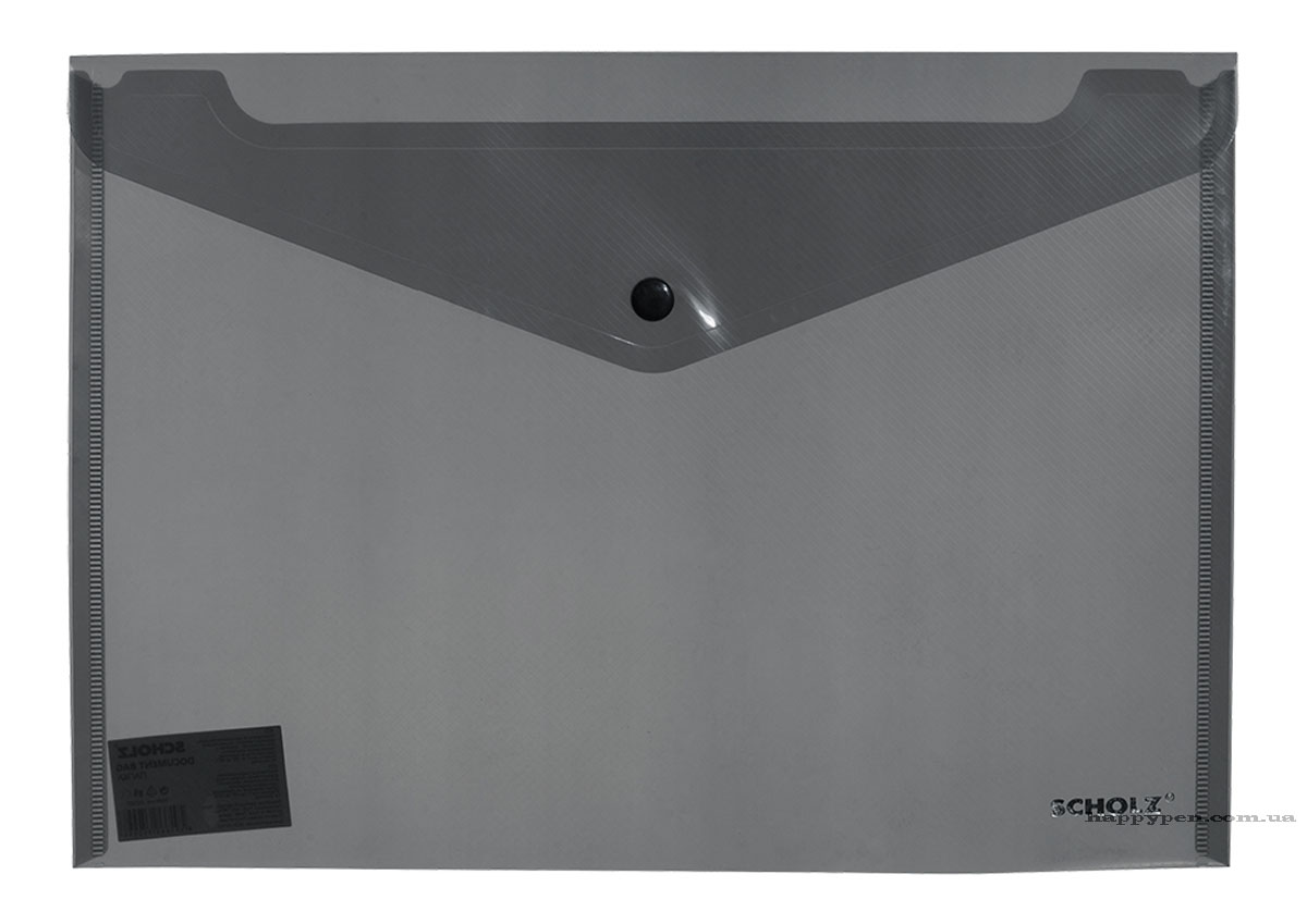 Папка-конверт на кнопке А4, прозрачная, толщина 180мкм., дымч. Scholz - фото 1