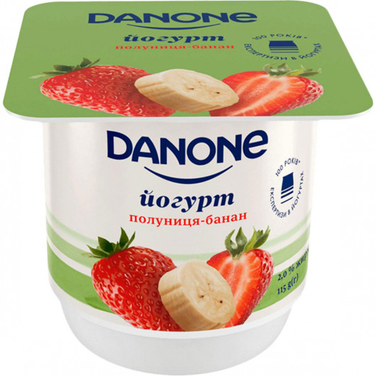 Йогурт Данон 2%, стакан, 115г. Клубника-банан DANON - фото 1