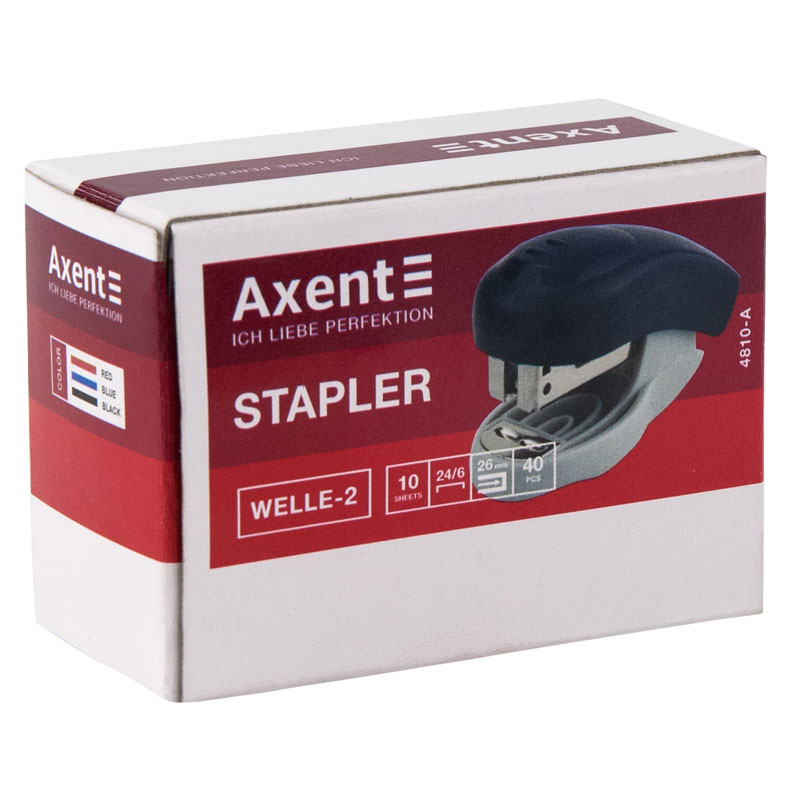 Степлер-мини 24/6 10л., глубина 26мм., Welle-2,  пластик., син. Axent - фото 1