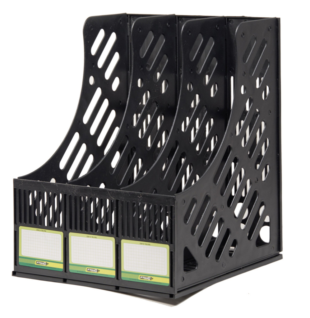 Лоток вертикальний на 3 отделения, пластик. чорн. 4Office - фото 1