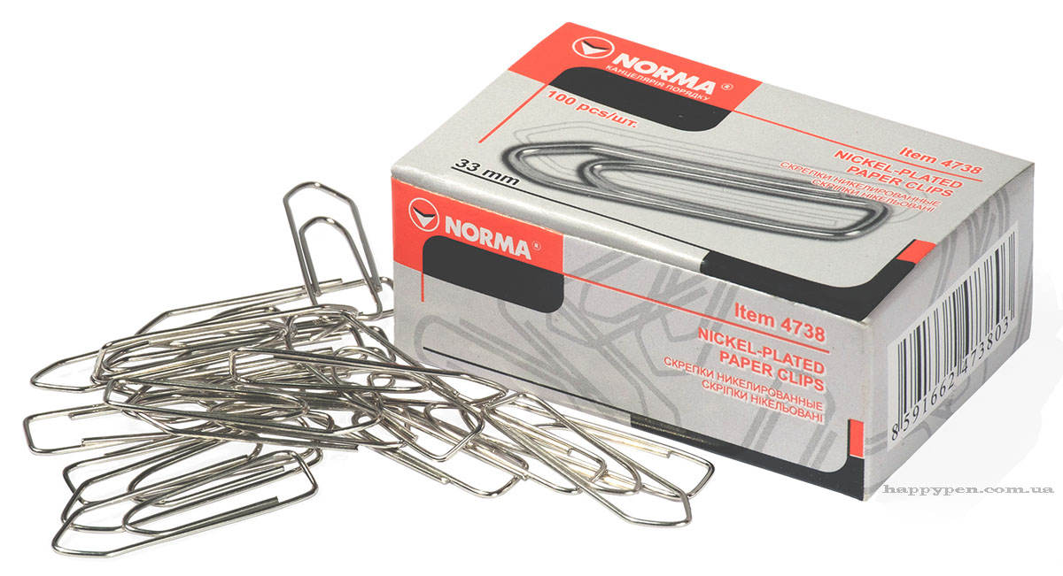 Скріпки нікельовані п'ятикутні, 33мм., 100шт., картон. уп. NORMA - фото 4