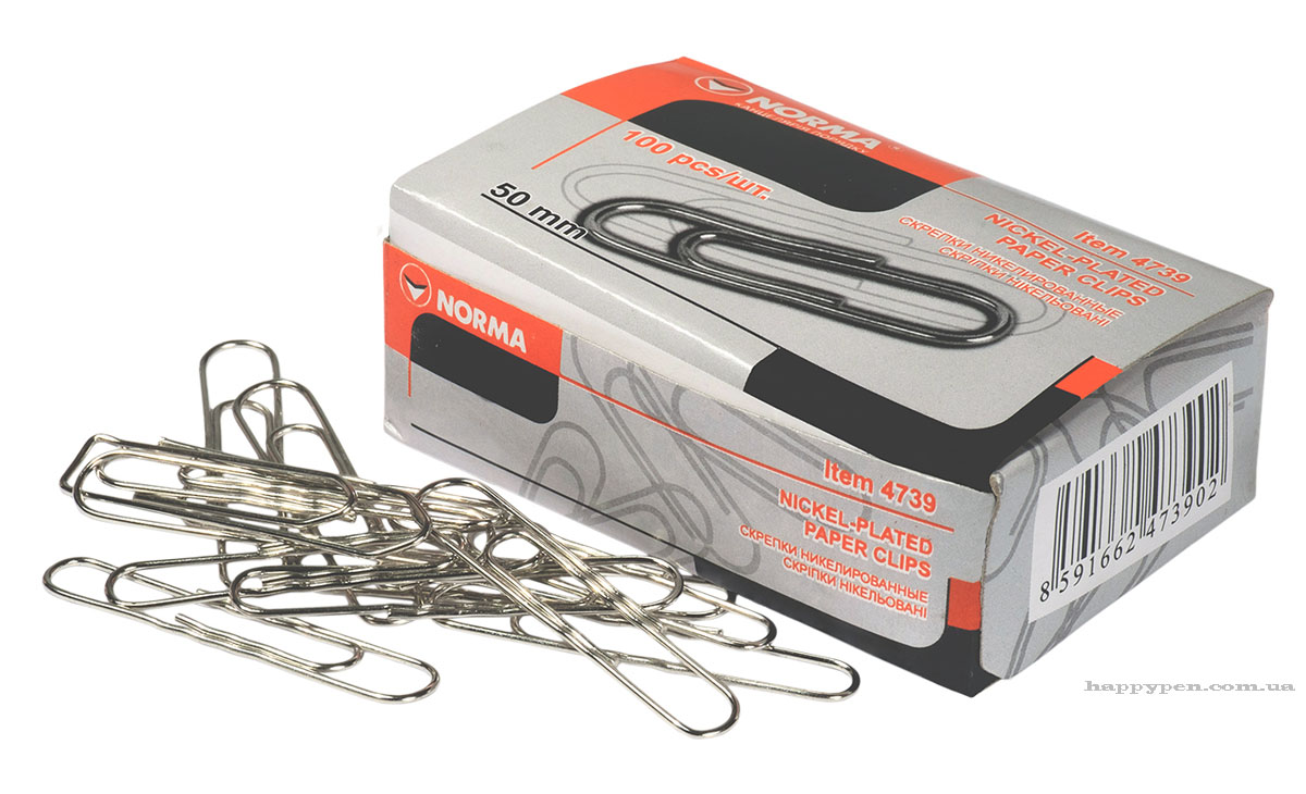 Скрепки 50мм., никель., круглые, рельефные, 100шт., картон. уп. NORMA - фото 4