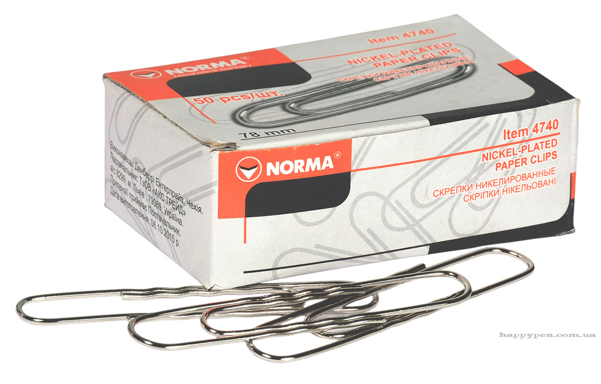Скріпки нікельовані круглі, 78мм., рельєфні, 50шт., картон. уп. NORMA - фото 3