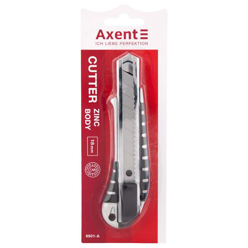 Ніж канцелярський великий 18мм., металева направляюча, металевий з гумовими вставками Axent - фото 1