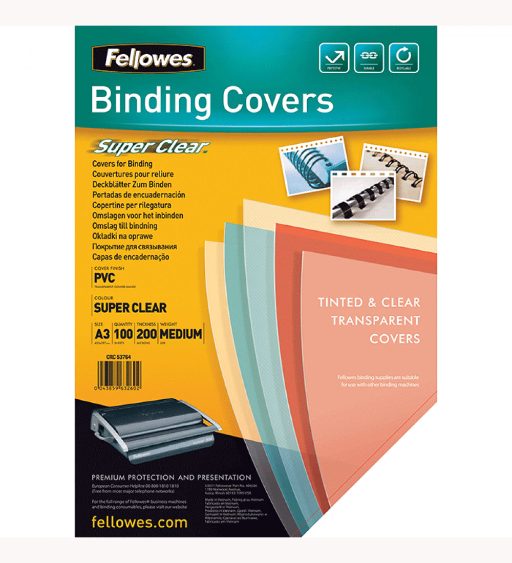 Обкладинки Transpar А3, 200мкм., 100шт/уп., прозор. FELLOWES - фото 1