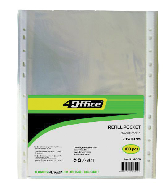 Файл глянцевий А4+ 30мк верхній розріз 100шт./уп. 4Office - фото 1