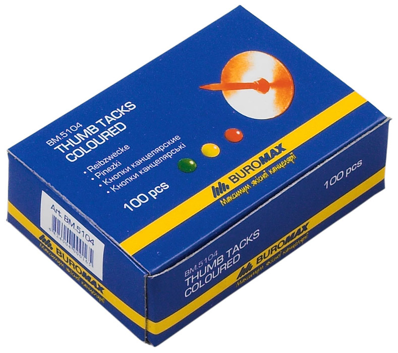 Кнопки 100шт./уп., цветные,  ассорт. BuroMax - фото 2