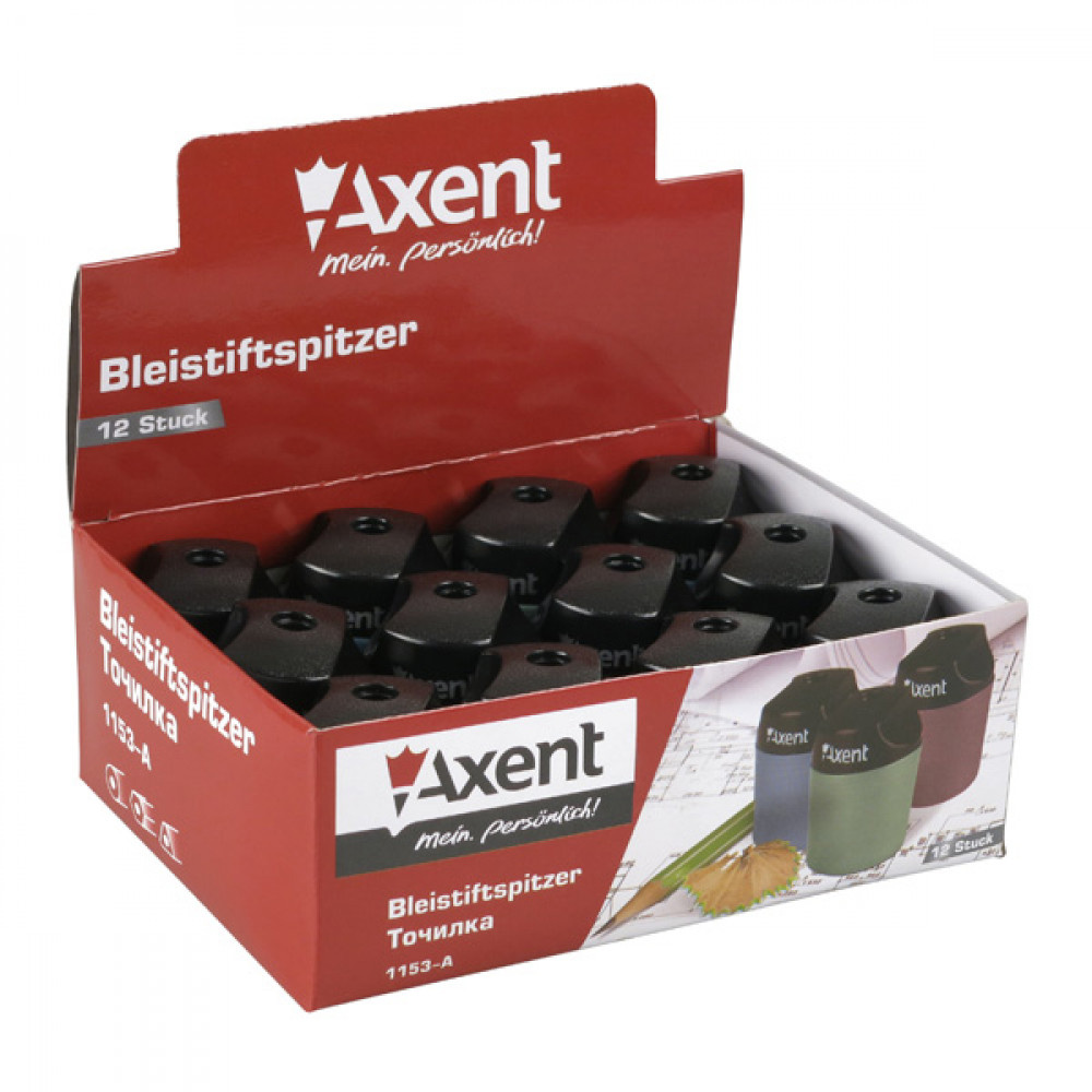 Точилка з контейнером, пластикова, 1 отвор, асорті Axent - фото 1