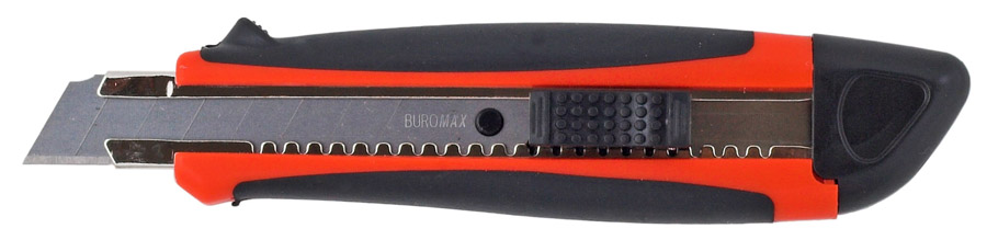 Нож канцелярский большой 18мм., метал. направляющая, прорезиненный корпус BuroMax - фото 1