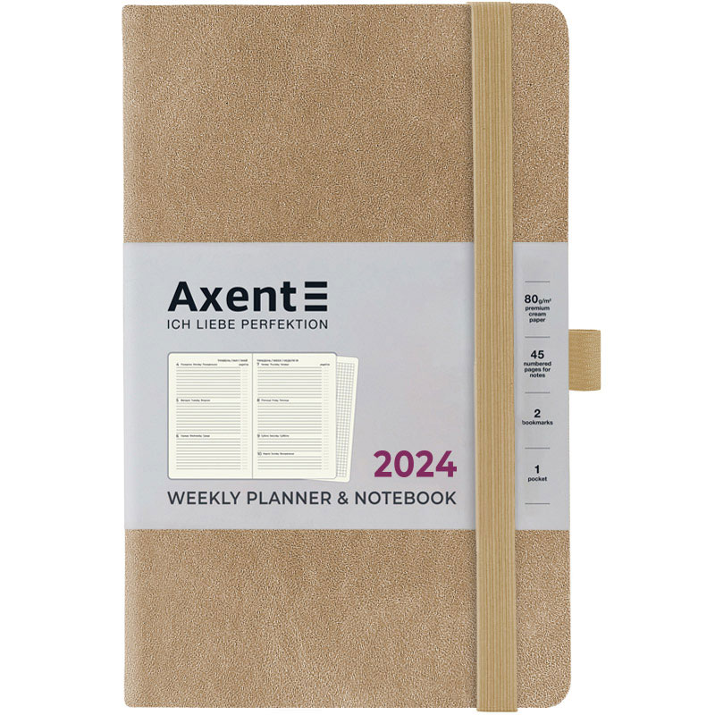 Еженедельник Partner Soft Nuba 2024, 125*195мм., миндальный Axent - фото 6