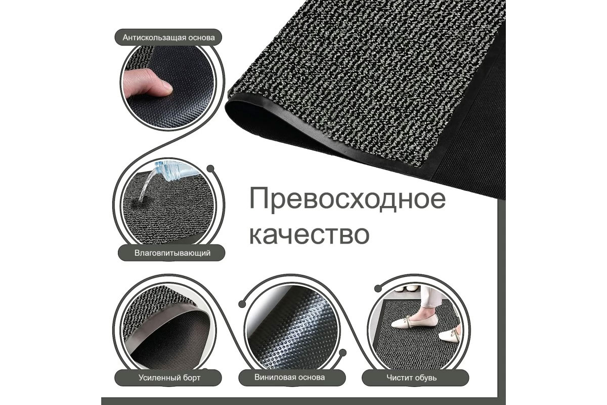 Коврик придверный 80*120см., прорезиненный, серый Нидерланды - фото 5