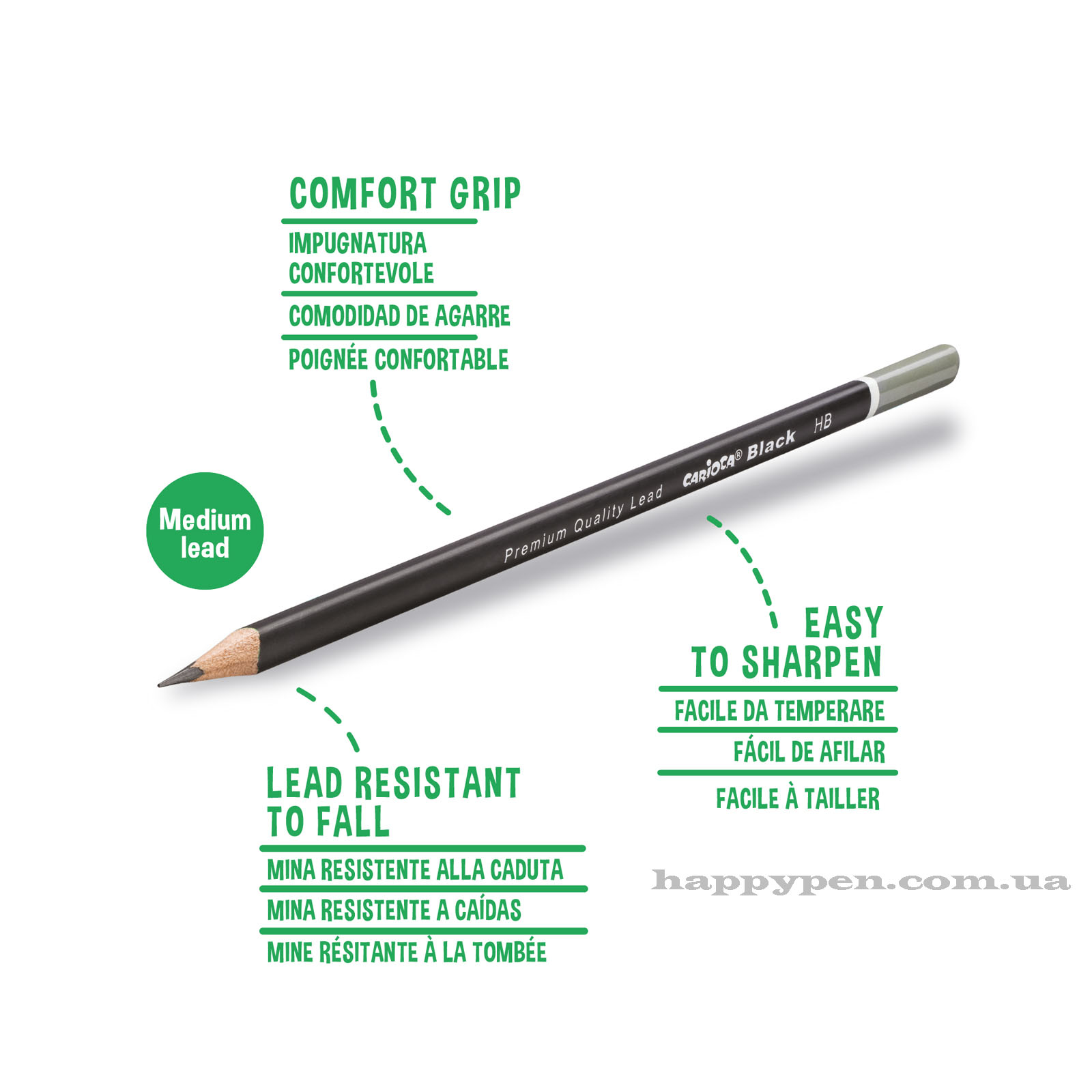 Олівець графітний BLACK 2H трикутний, 12шт/уп. Carioca - фото 2