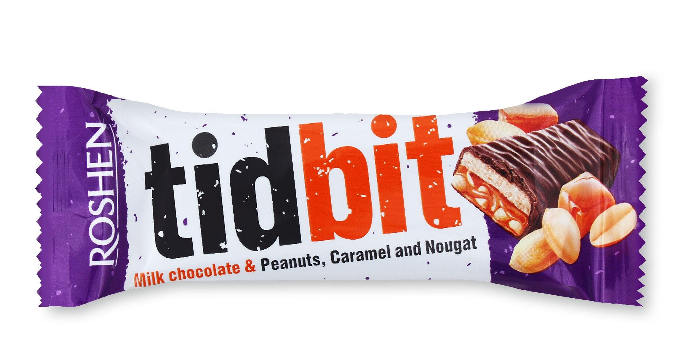 Батончик TIDBIT молочный шоколадный с нугой, мягкой карамелью и арахисом, 50г. Roshen - фото 2