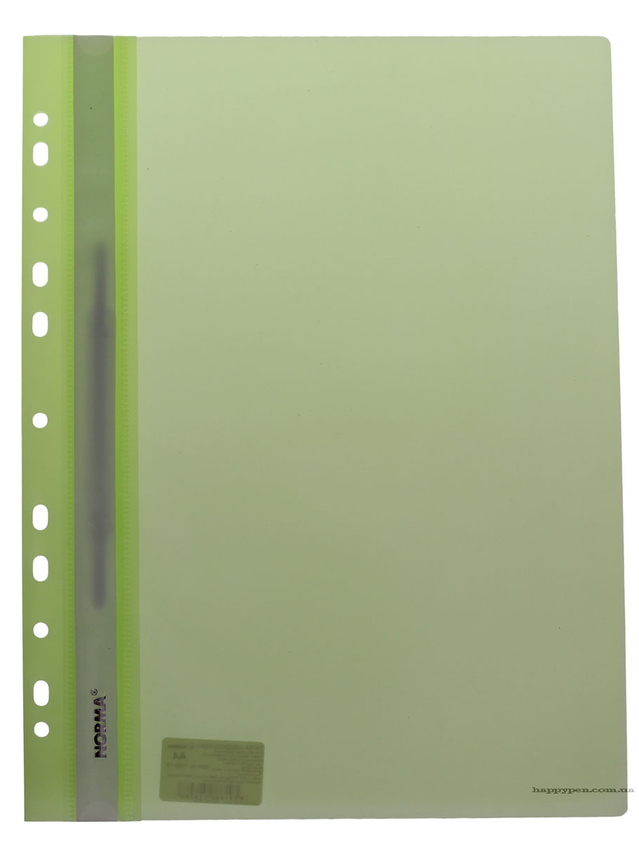 Швидкозшивач з прозоим верхом та перфорацією, А4, салат. NORMA - фото 3