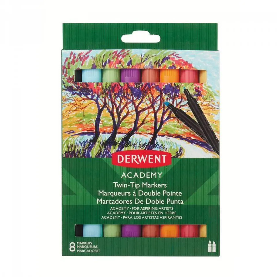 Маркери водорозчинні 8шт./уп. двосторонніі WATERSOLUBLE MARKERS, асорті Derwent - фото 3