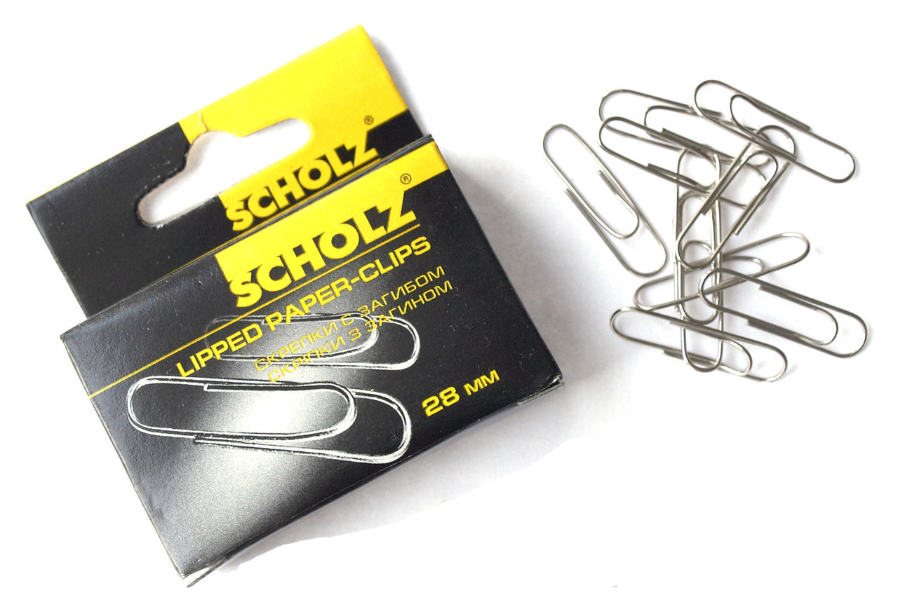 Скріпки 28мм., никель., круглі із загином, 100шт., картон. уп. Scholz - фото 1