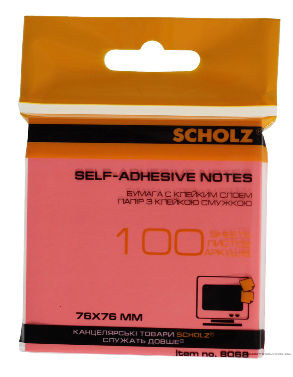 Блок бумаги с клейким слоем 76*76мм.*100 листов, неон., ассорт. Scholz - фото 3
