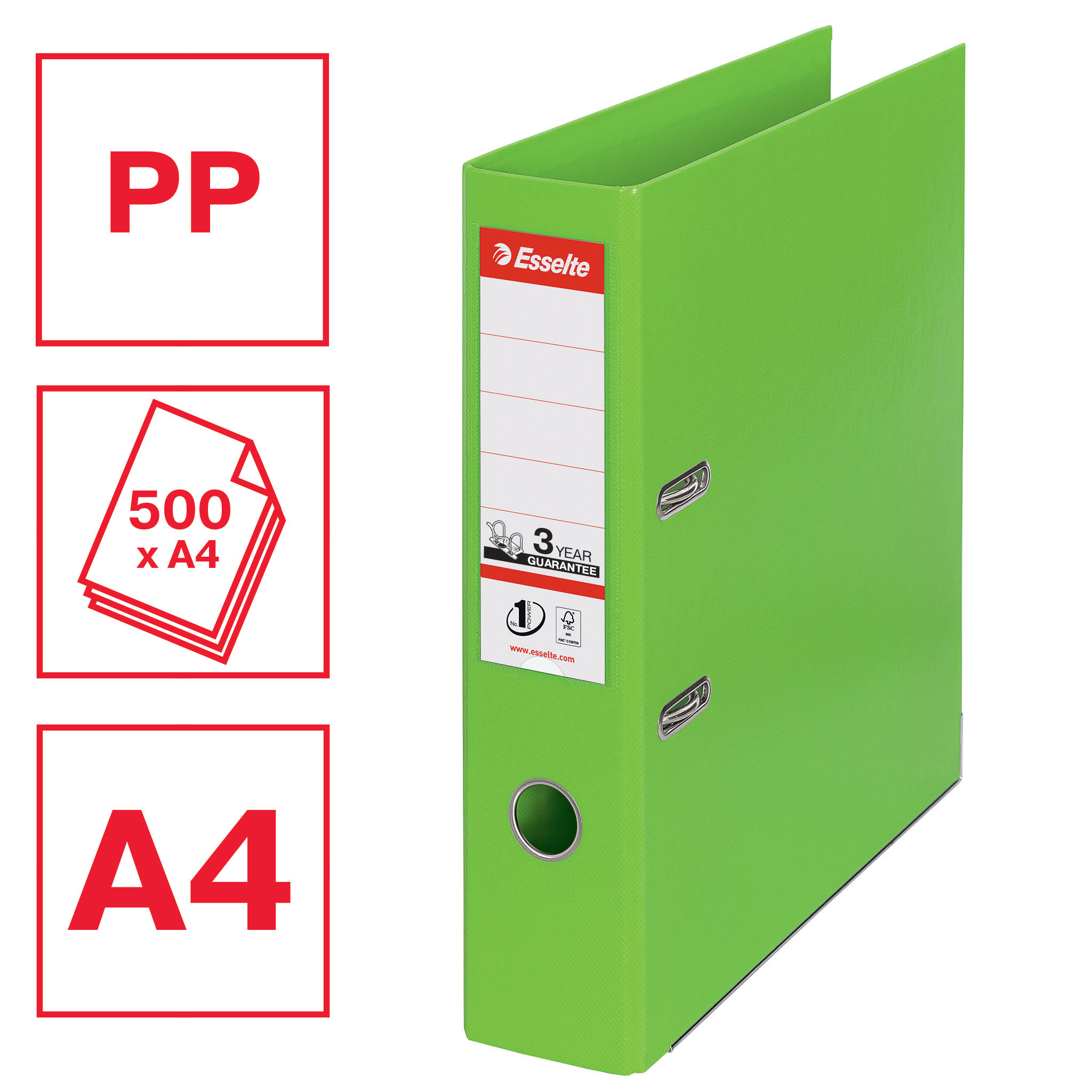 Регистратор 7,5см. А4 (PP), No.1 Power Vivida, зелен. Esselte - фото 2