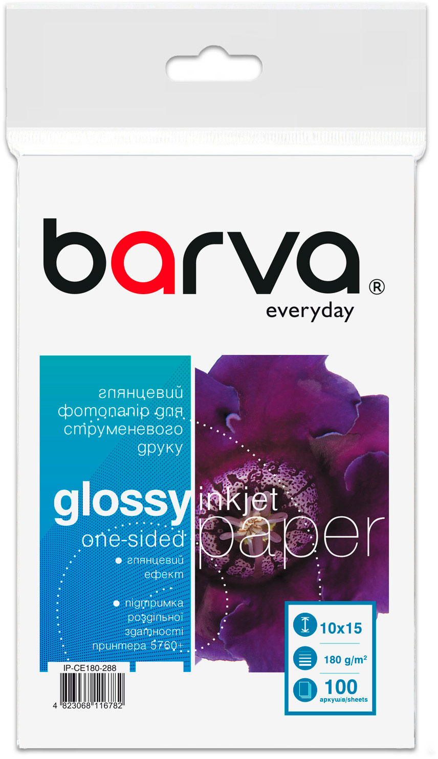 Фотобумага глянцевая 10*15см, 180гр./м2., 100листов, бел. Barva - фото 1
