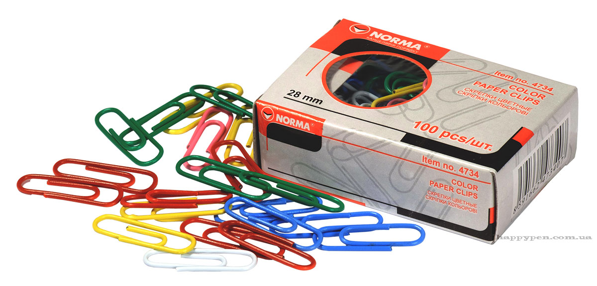 Скріпки кольорові круглі, 28мм., 100шт., картон. уп. NORMA - фото 3