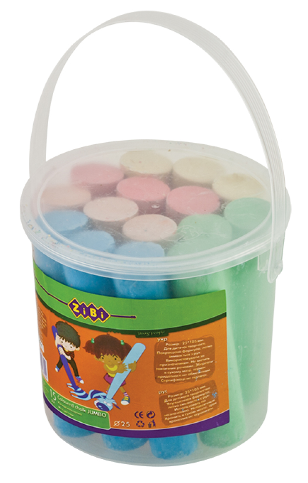 Мел цветной JUMBO, 15шт. в пластиковом ведре, ассорт. ZiBi - фото 1