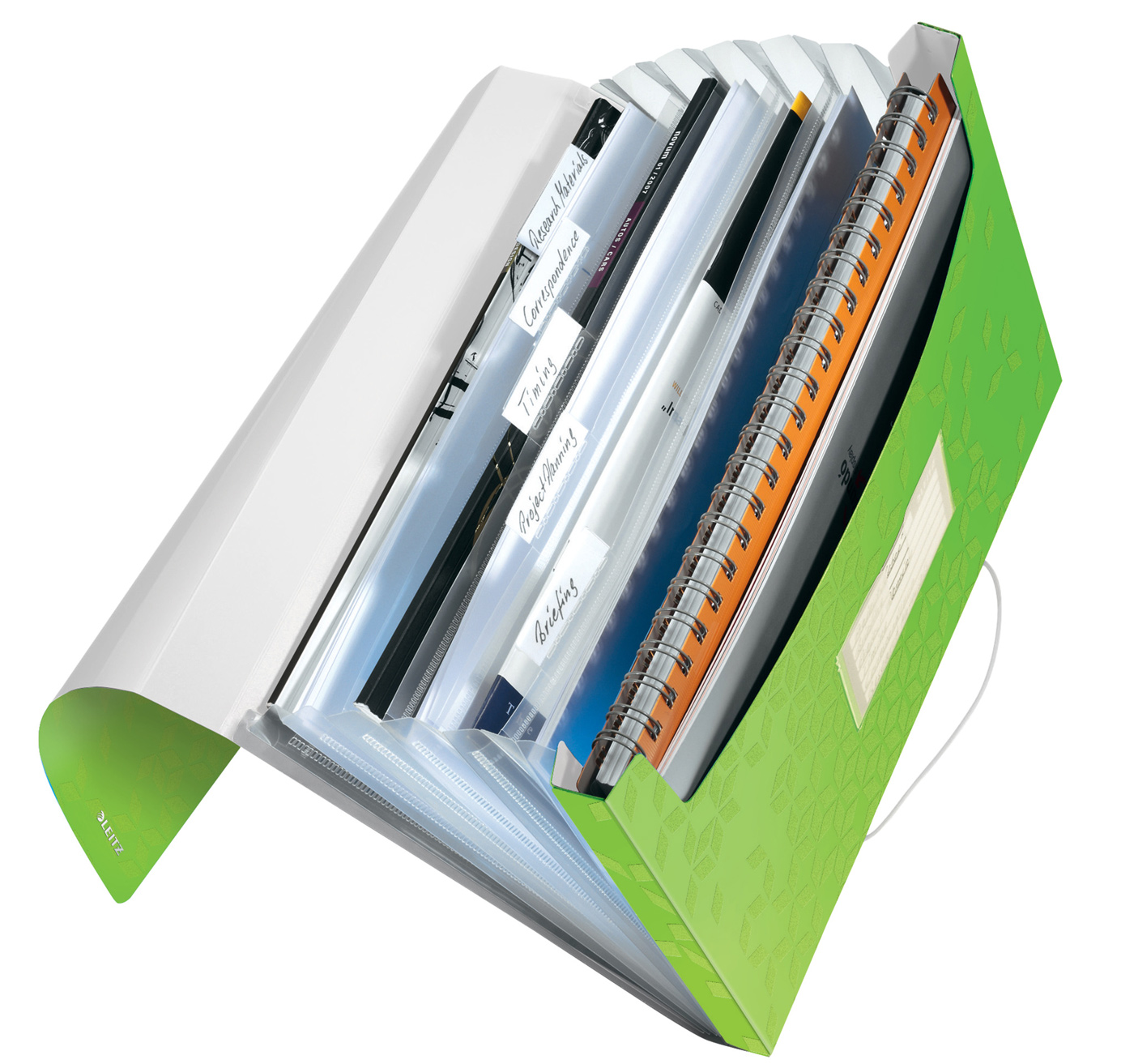 Папка-картотека на 6 отделений Wow, А4, на резинках, с перегородками, метал. зелен. LEITZ - фото 2