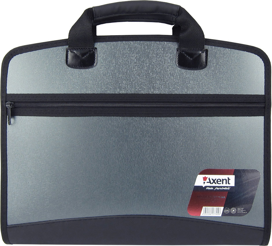 Портфель-картотека на 4 відділення, А4, металлік. сір. Axent - фото 1