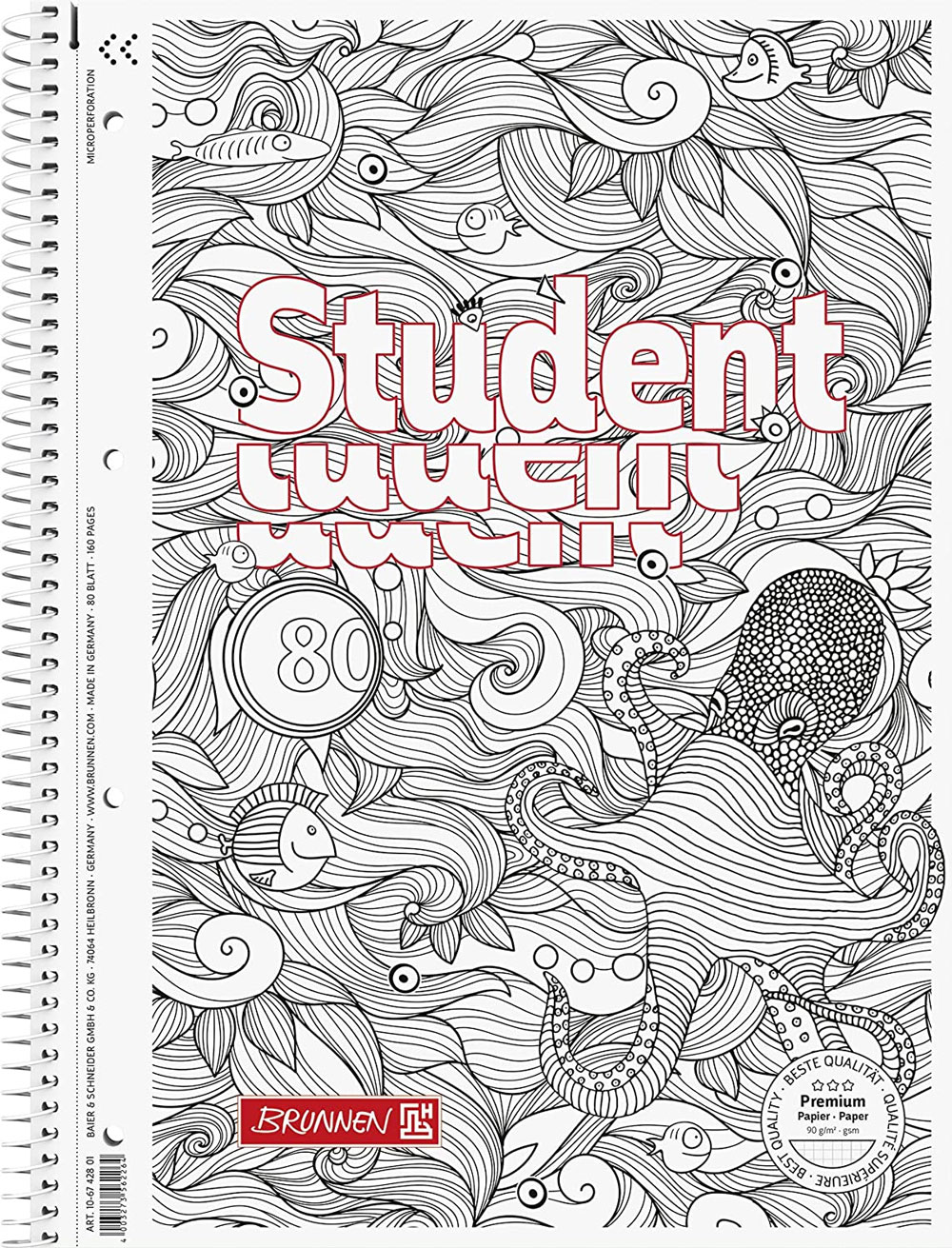 Колледж-блок А4 Premium, клетка, 80 листов, Zenart sea Brunnen - фото 1