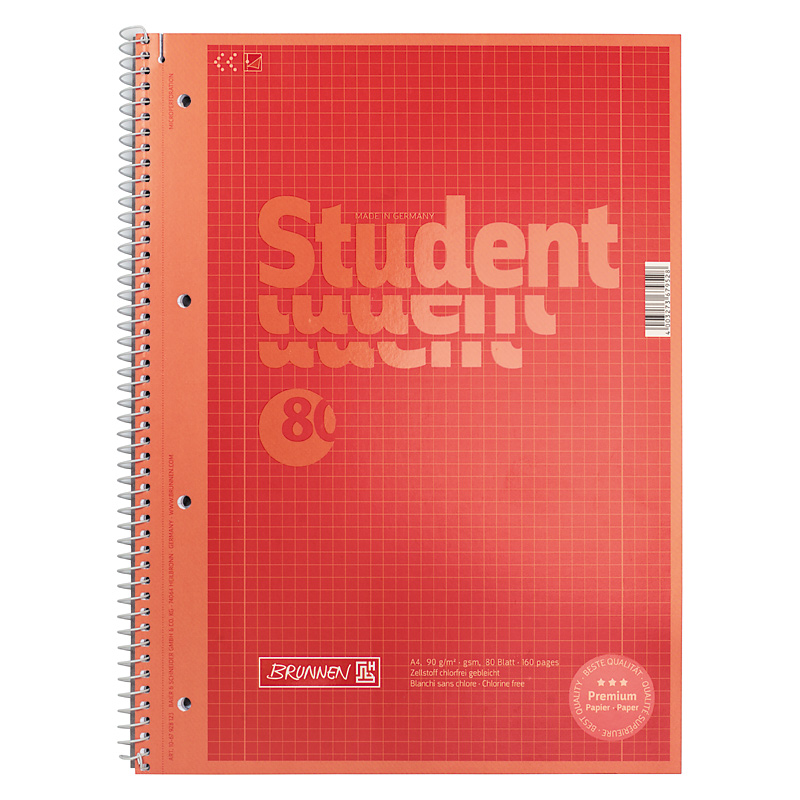Коледж-блок А4 Premium, клітинка, 80 арк., черв. Brunnen - фото 2