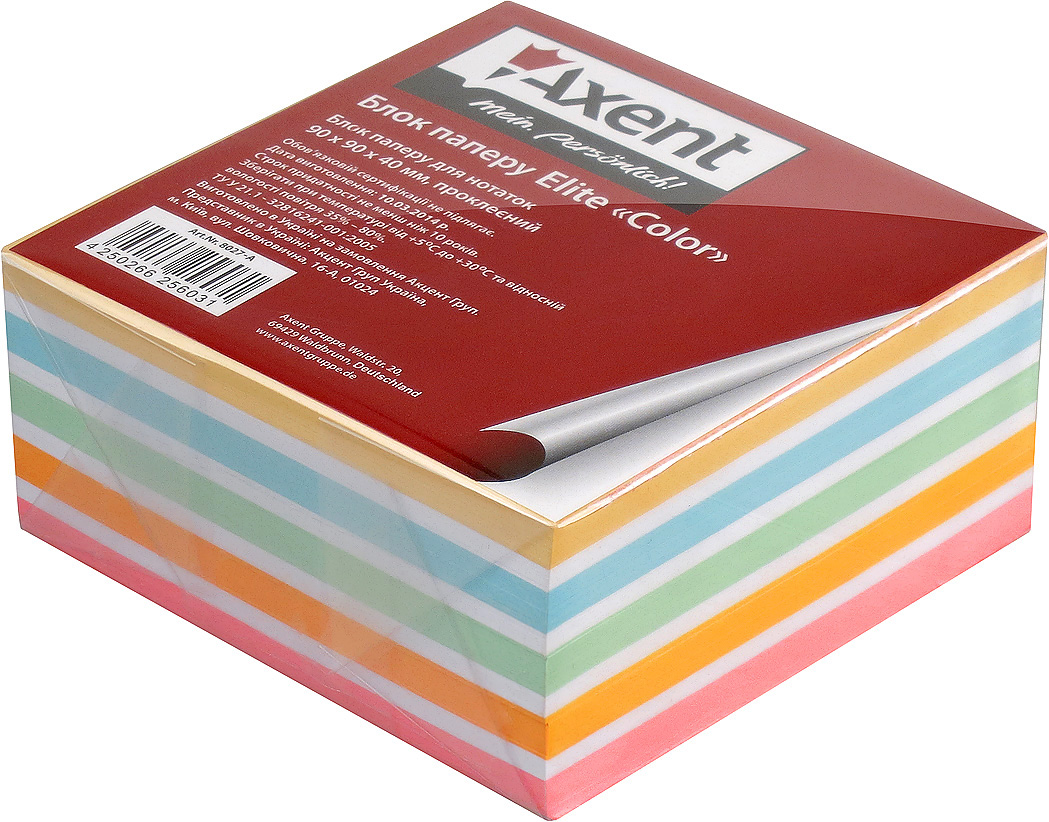 Блок для запису клеєний 90*90*40мм. Elite color Axent - фото 2