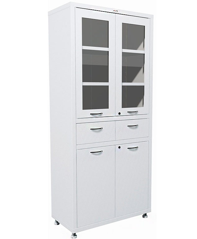 Шафа медична HILFE MD 4 двері+ 2 шухлядкі, 3 полиці (1750/1850*800*400) метал., замок, біл. Hilfe - фото 2