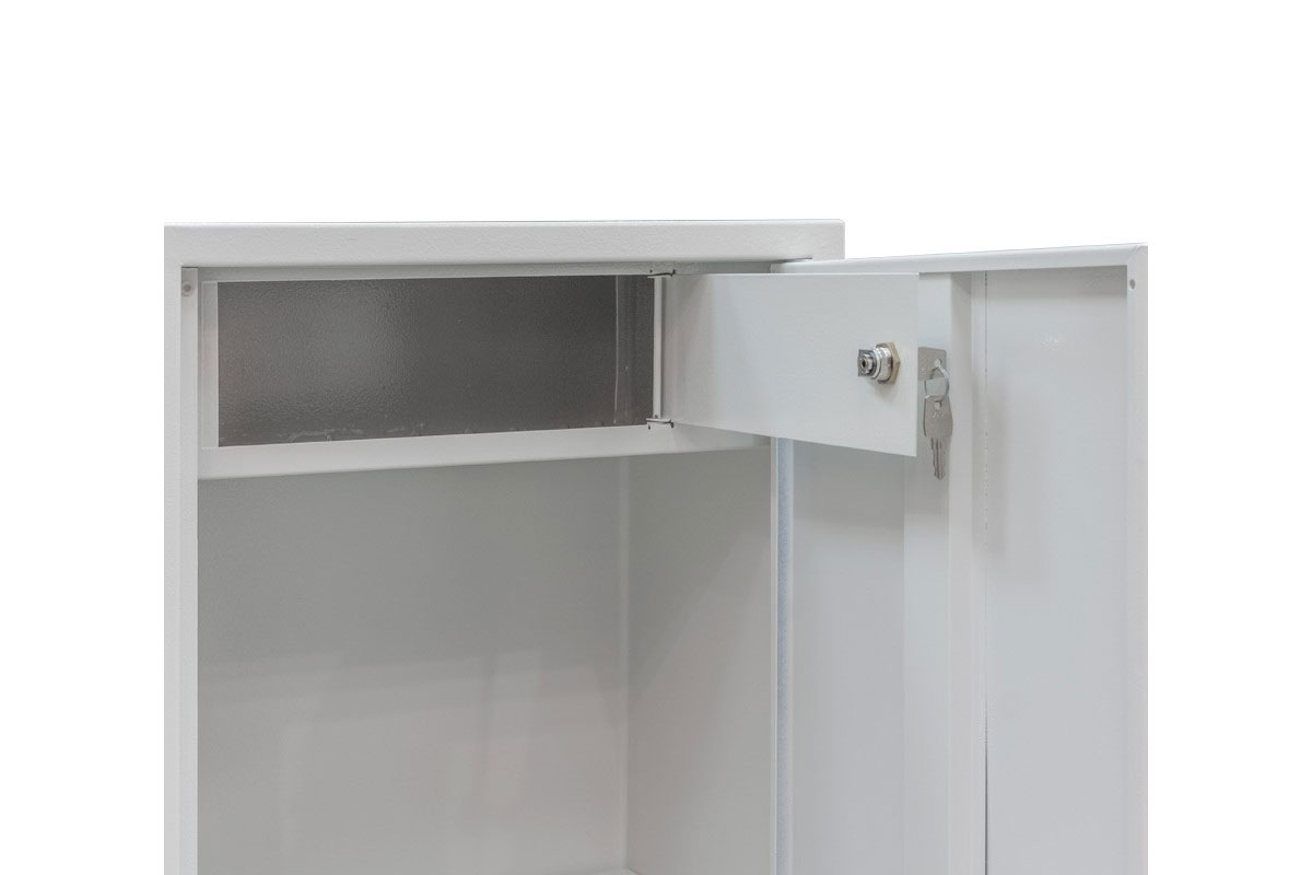 Бухгалтерский шкаф ШБС-12 EL, 2полки, 1дверь, трейзер(сейф), 1240*460*340мм., метал., электр. замок УХЛ-МАШ - фото 1