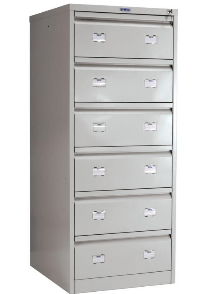 Шкаф картотечный, для подвесных файлов 6 ящиков, (1327*553*631мм.) метал., замок, серый Практик - фото 2
