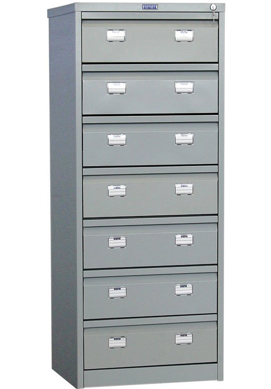 Шкаф картотечный, для подвесных файлов 7 ящиков, (1330*510*631мм.) метал., замок, серый Практик - фото 2