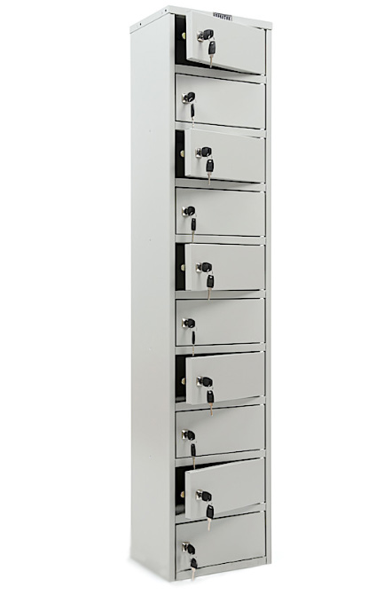 Шкаф кассира 10 отделений с замками (1400*300*220мм.) метал., серый Практик - фото 5