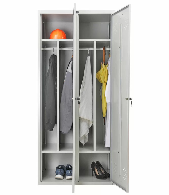 Шкаф для раздевалок, две двери, две секции (1830*813*500мм) метал., замок, серый Практик - фото 3