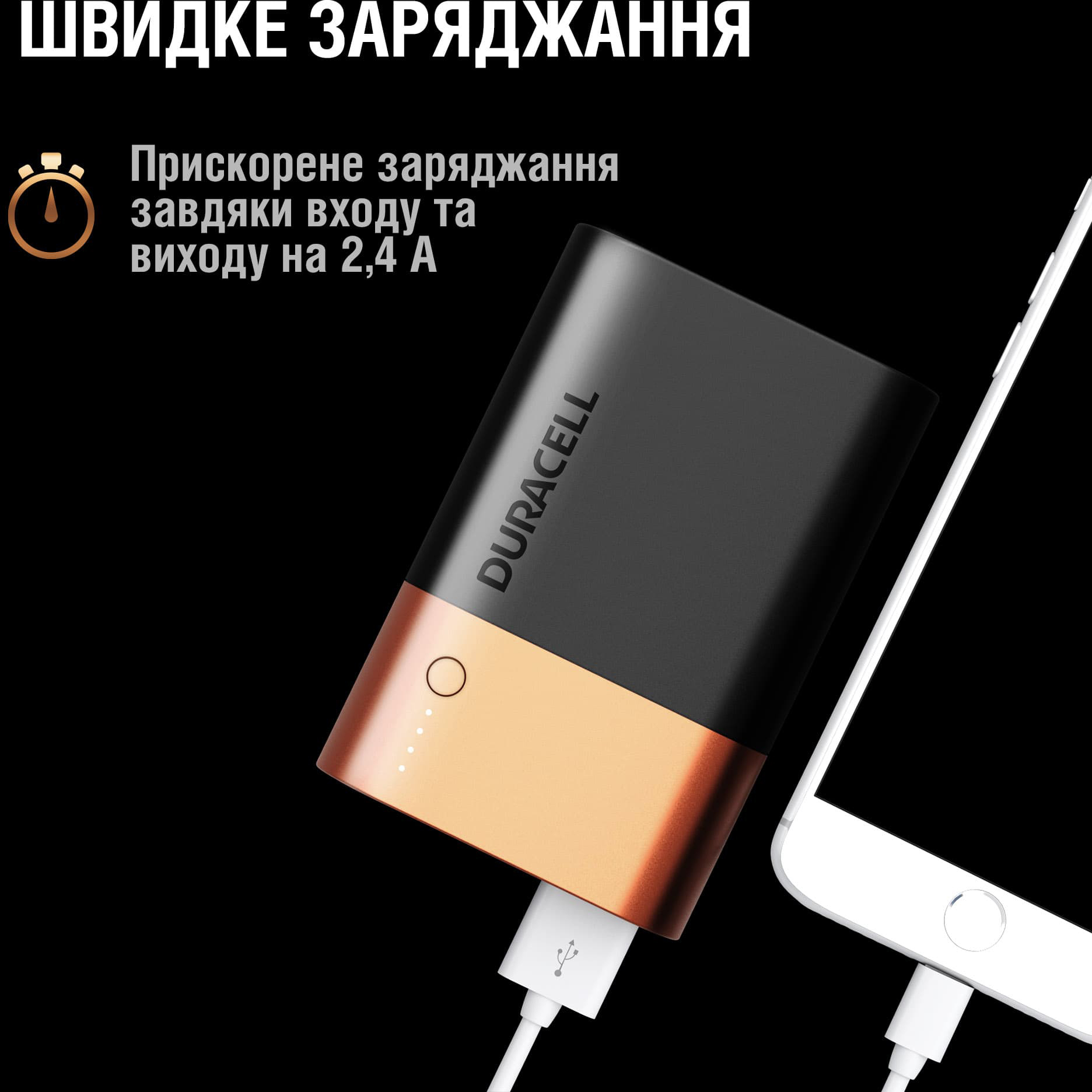 Аккумулятор-зарядка Power bank, емкость 10050мАч, выход 2,4А - 2 USB, вход - microUSB Duracell - фото 4