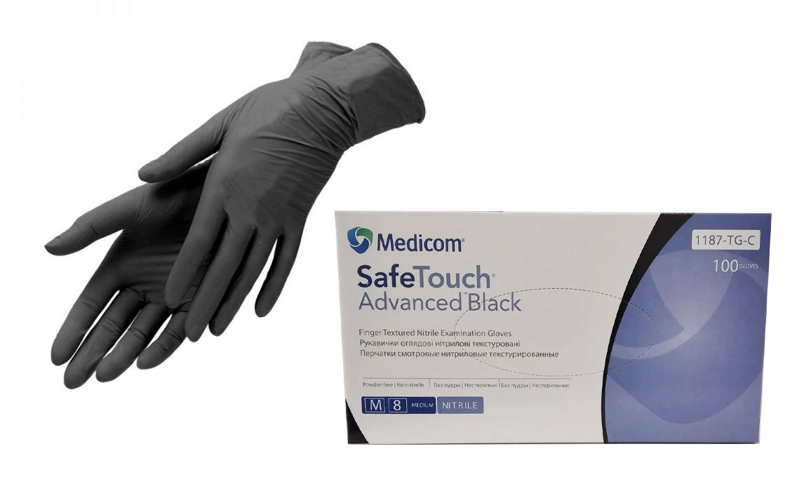 Рукавички нітрілові без пудри полегшеніl, розмір M, 100шт./уп., чорн. Medicom - фото 3