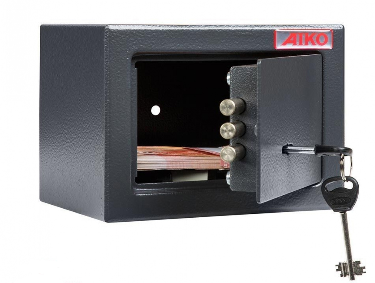 Сейф мебельный (140*195*140мм.) ключевой замок, 1 дверь, 1 полка, T-140 KL, графит AIKO - фото 3