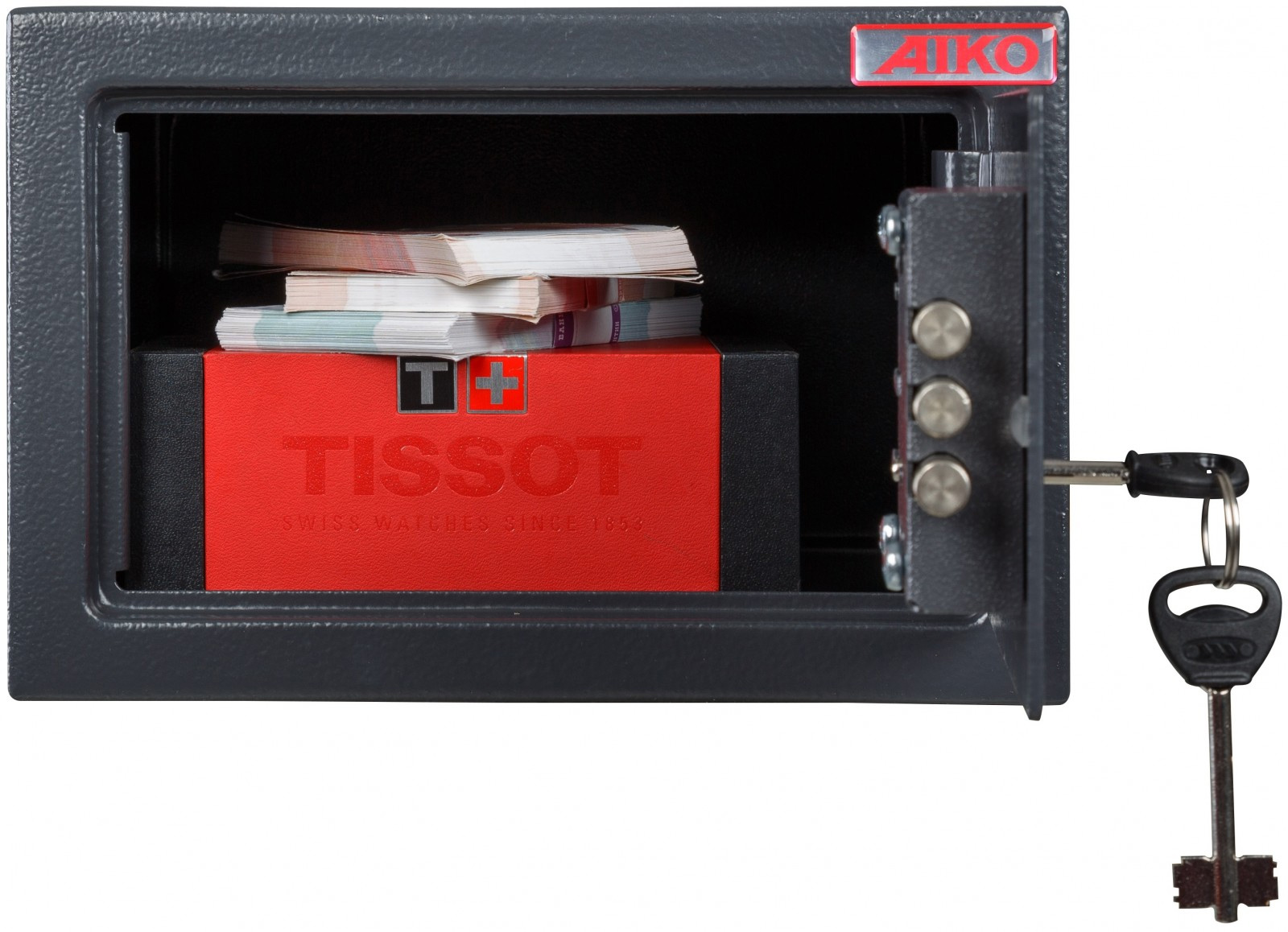 Сейф мебельный (170*260*230мм.) ключевой замок, 1 дверь, T-170 KL, графит AIKO - фото 3