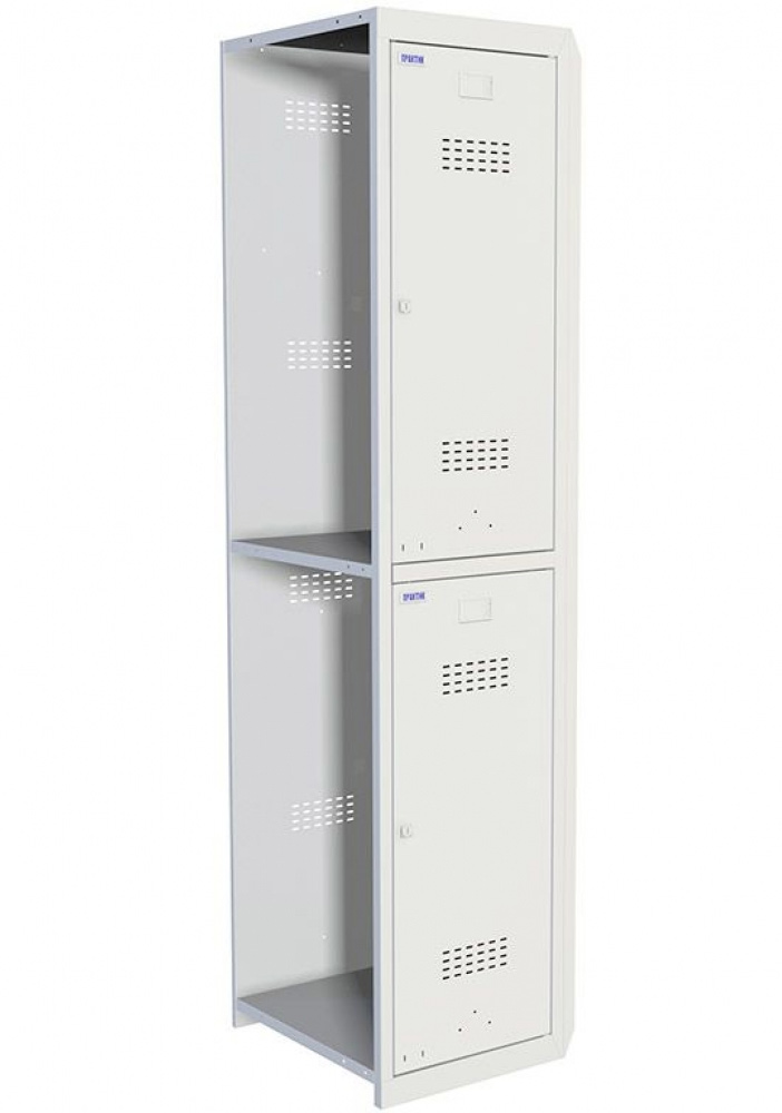 Шкаф для раздевалок, 2 двери, Усиленный (1830*400*500мм) метал., замок, Доп модуль, серый Практик - фото 1