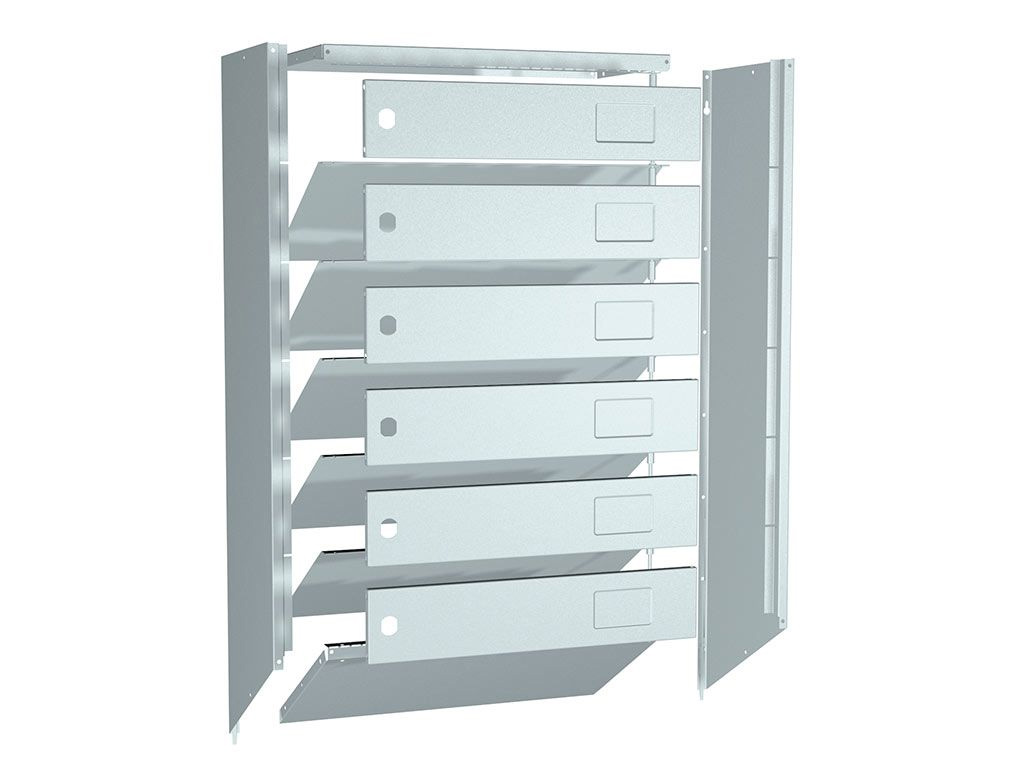 Настінна поштова скринька (633/745x390x203), 6 комірок, метал., сірий Практик - фото 1
