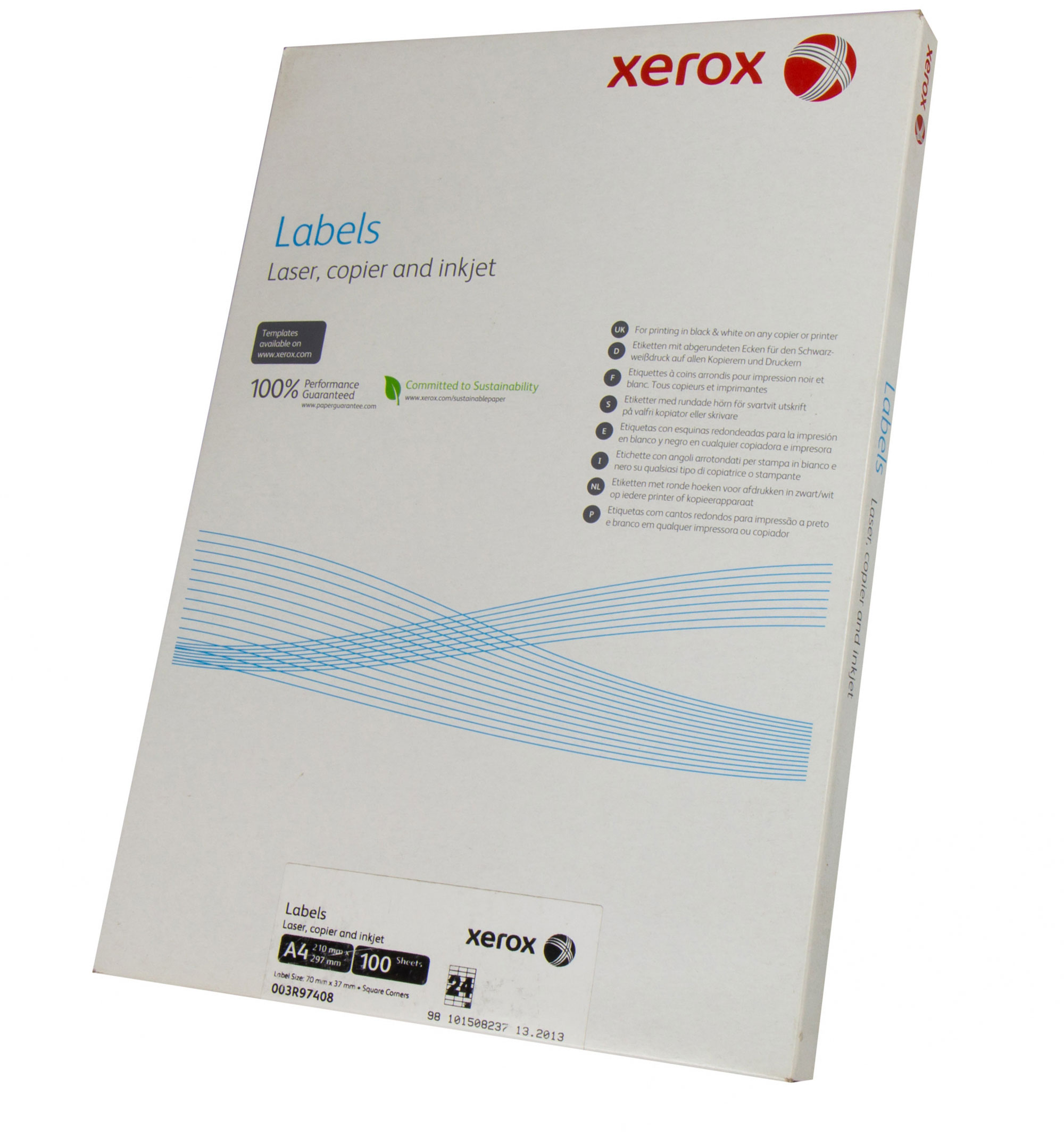 Наклейки Labels (24) 70X37.12мм., 100л./уп., прямоугольные края (003R97408) XEROX - фото 1