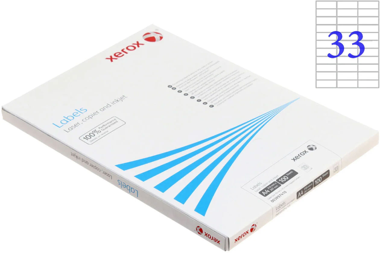 Наклейки Labels (33) 70X27мм., 100арк/уп.,  прямокутні краї (003R97410) XEROX - фото 1