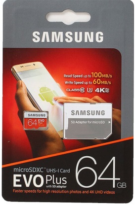 Карта пам'яті microSDXC 64 GB  EVO PLUS UHS-I U3 (MB-MC64HA/RU) + SD SAMSUNG - фото 4