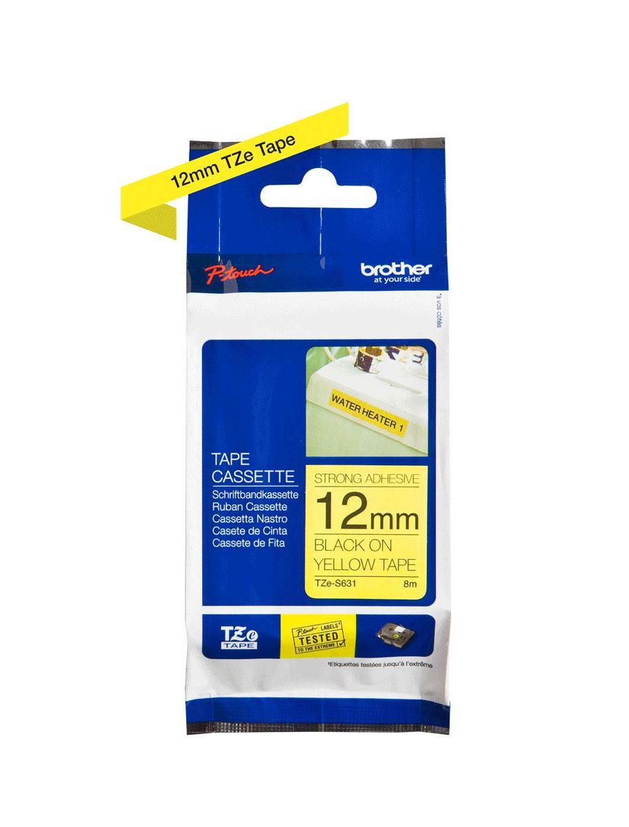 Термо-лента TZeS-631,12 мм., ламинированная, для печати наклеек., черный на желтом фоне Brother - фото 2