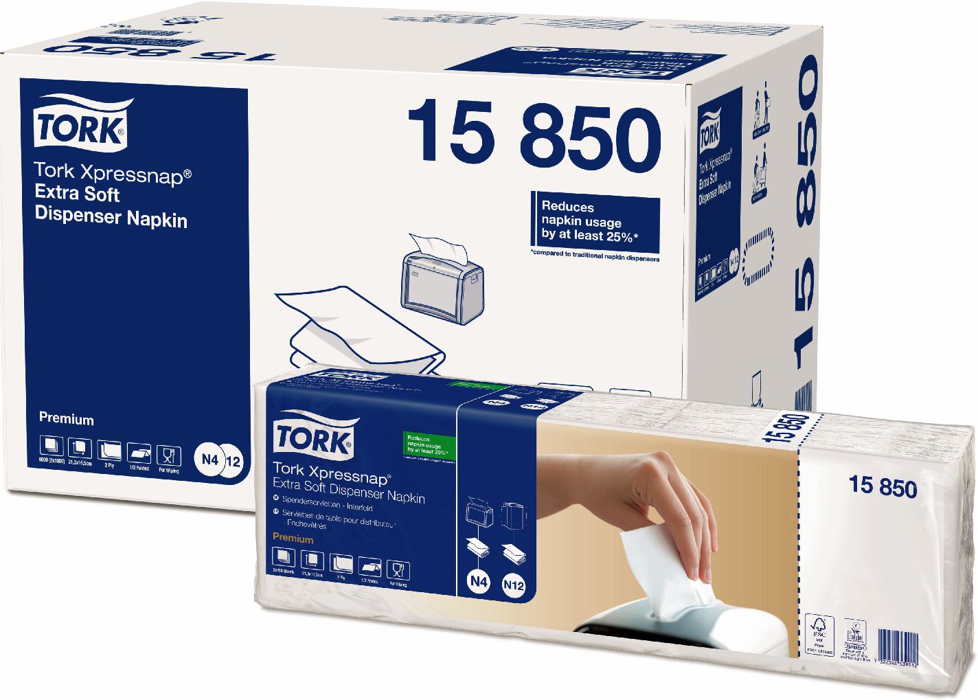 Серветки для диспенсерів Xpressnap® №4 ультрам'які, 21,6*16,5 см, 2-х шар., 1000 шт/уп., біл. Tork - фото 1