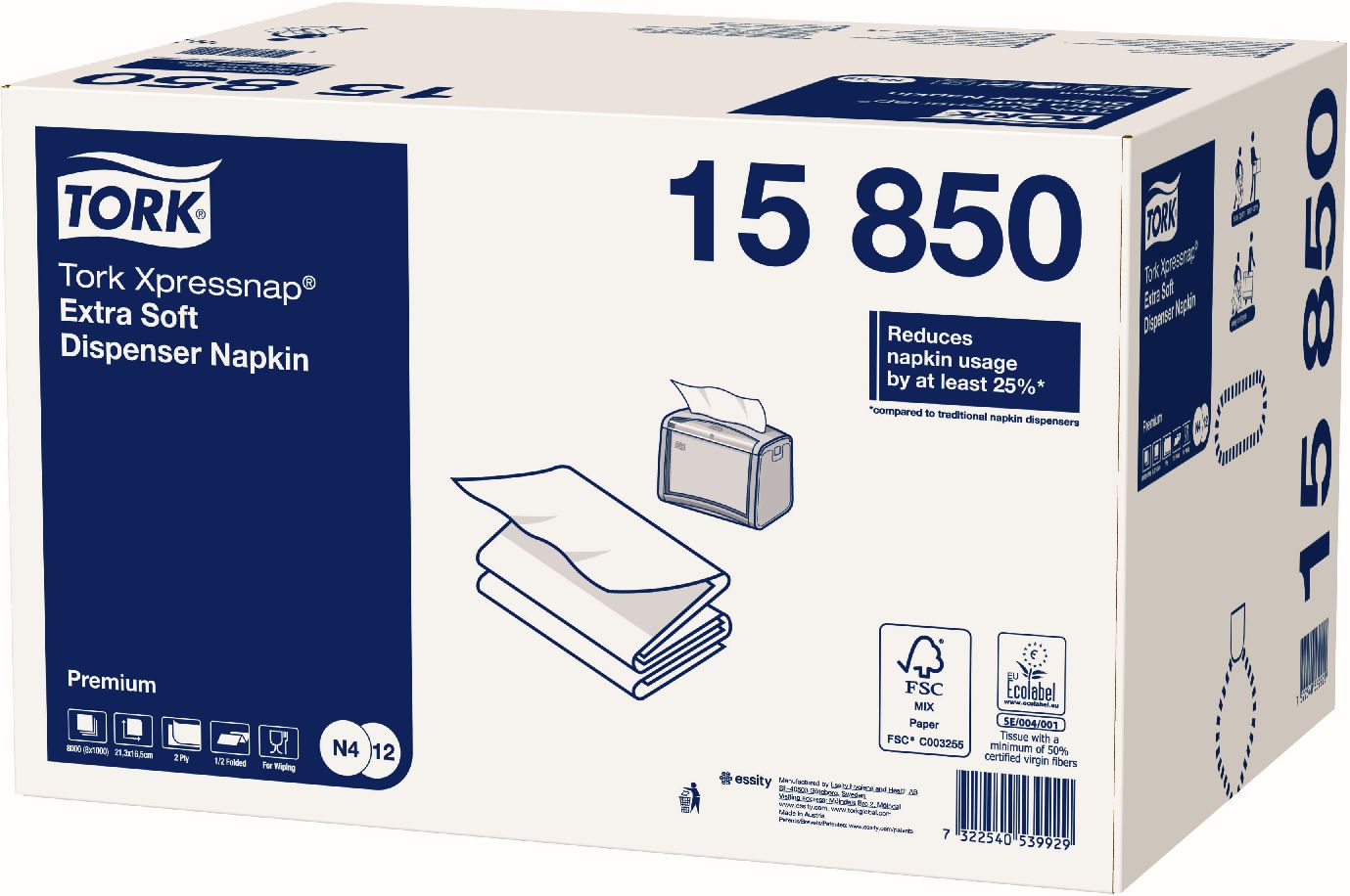 Серветки для диспенсерів Xpressnap® №4 ультрам'які, 21,6*16,5 см, 2-х шар., 1000 шт/уп., біл. Tork - фото 4