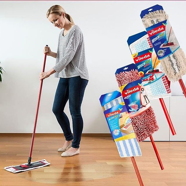 Швабра для мытья пола + целюлозная насадка, 140см., WischMat Extra, с телескоп/ручкой, красн. Vileda - фото 4