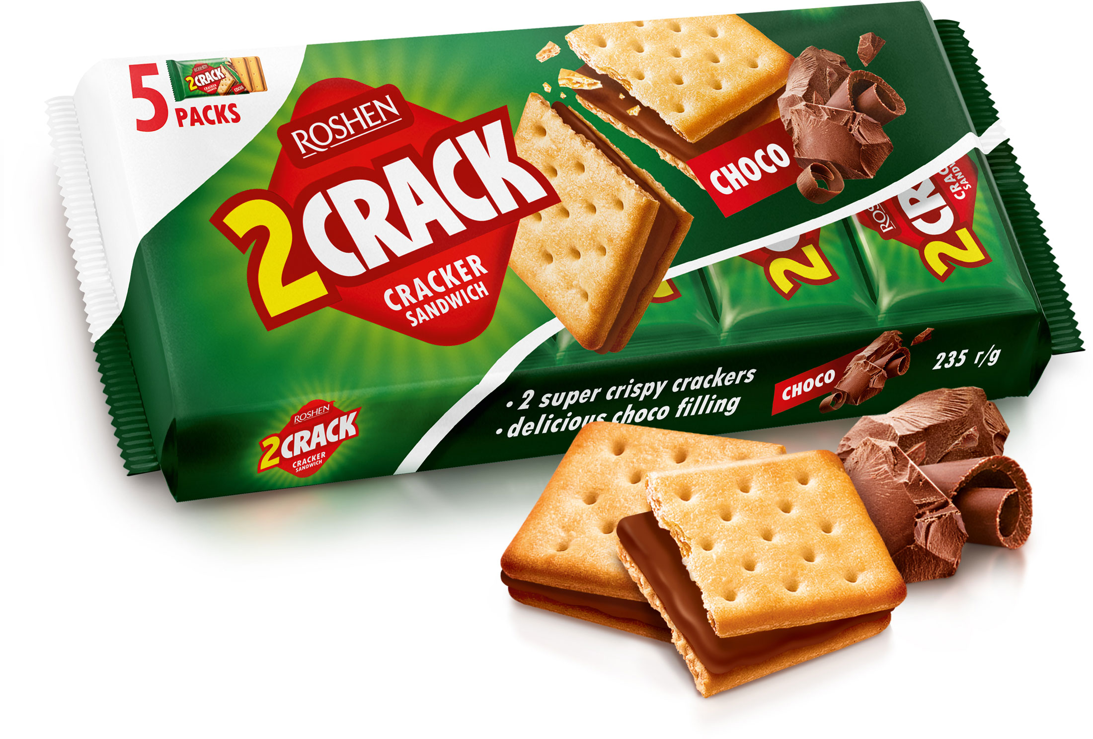 Крекер 2 CRACK с шоколадной начинкой, 235г. Roshen - фото 1